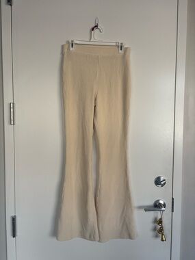 aerie Soft Cream Ribbed Knit Pants - Size Medium